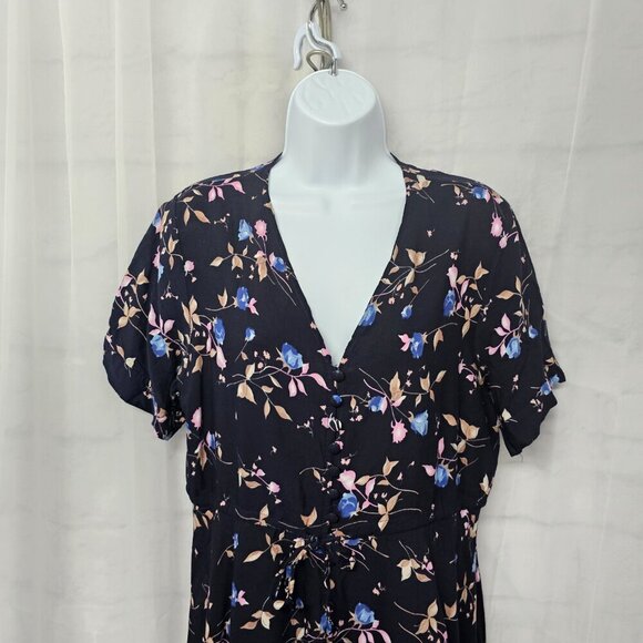 Wantdo Navy Blue Pink Floral Midi Dress Cottagecore Boho L - Picture 2 of 13
